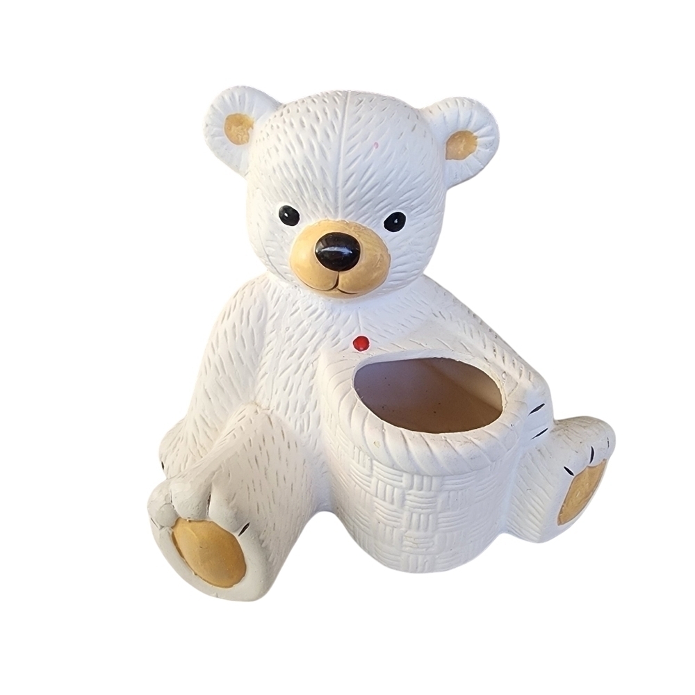 White Teddy Bear planter New baby nursery wildlife plants